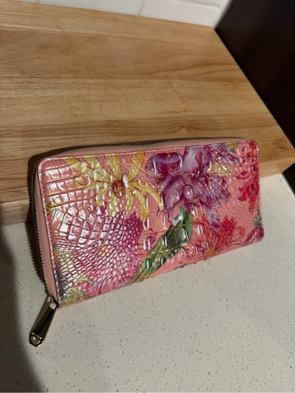 Brahmin perennial Melbourne Leather Skyler‎ Wallet- Floral Flowers Pink